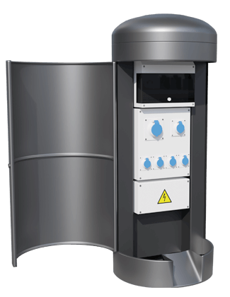 The classic design button top shaped power bollard from Pop Up Power Supplies.